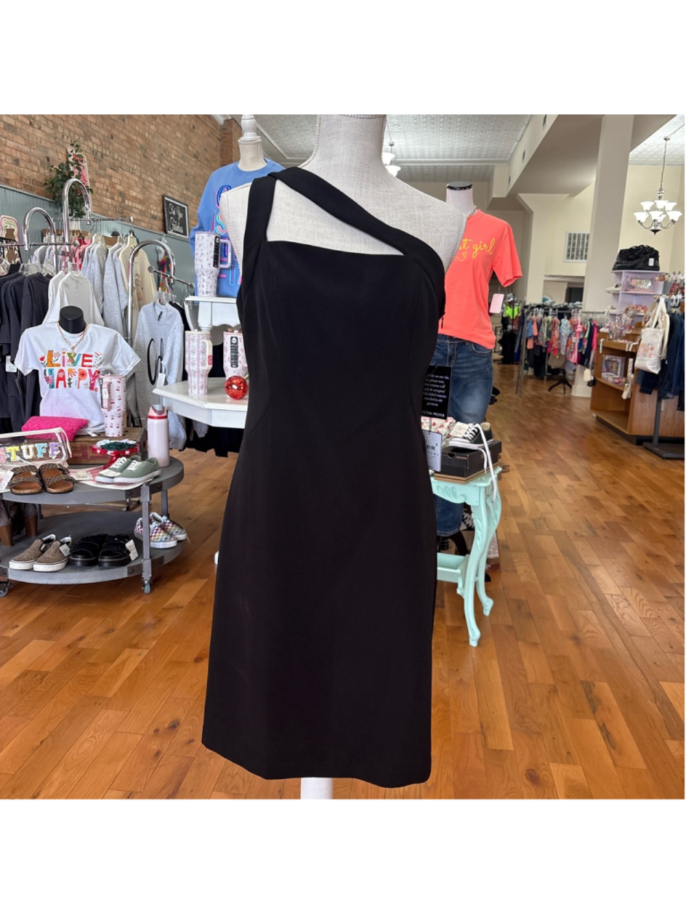 LAUNDRY BY SHELLI SEGAL Boston Proper Black One Shoulder Dress Size 8